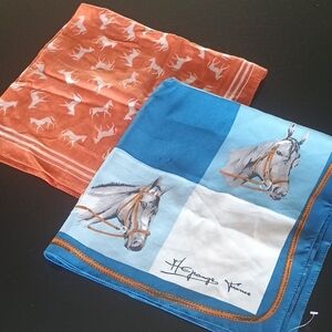 Elegant Horse Print Scarves Set - Blue and Orange
